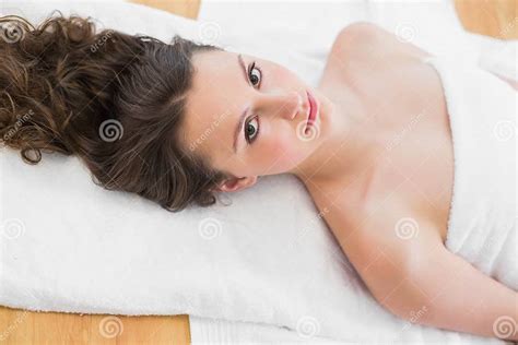 Brunette Lying On Massage Table In Beauty Salon Stock Image Image Of