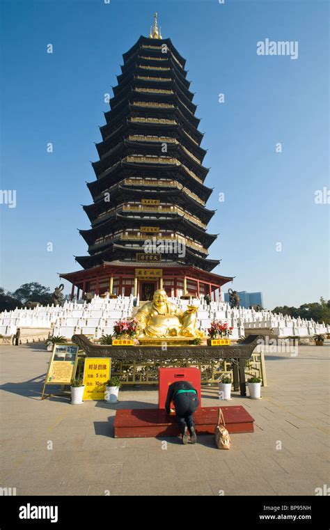 China Changzhou Buddha Statue And The Tianning Temple Pagoda Stock