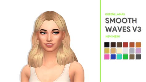 Smooth Waves Hairs Greenllamas Sims Hair Sims 4 Cc Skin Sims 4 Teen