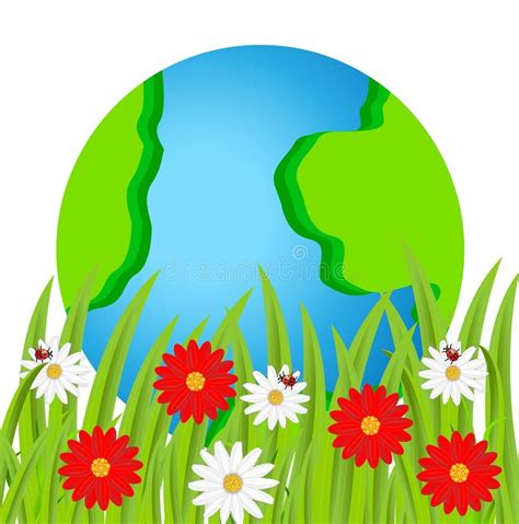 Planet Earth And Bright Beautiful Flowers On A White Background Stock