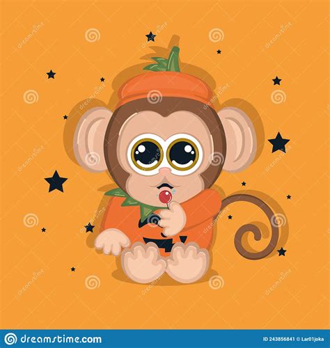 Isolated Cute Monkey Cartoon Character With A Pumpkin Costume Vector