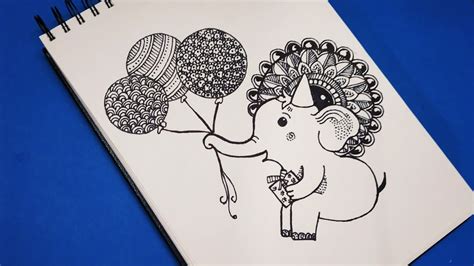 Cute Elephant Doodle Art Easy Mandala Drawing For Beginners Step By