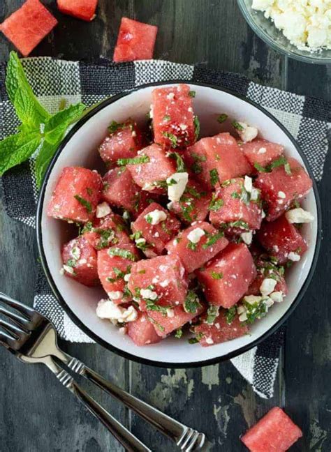 Salty Sweet Watermelon Feta Salad Easy Summer Side Dish Garnish