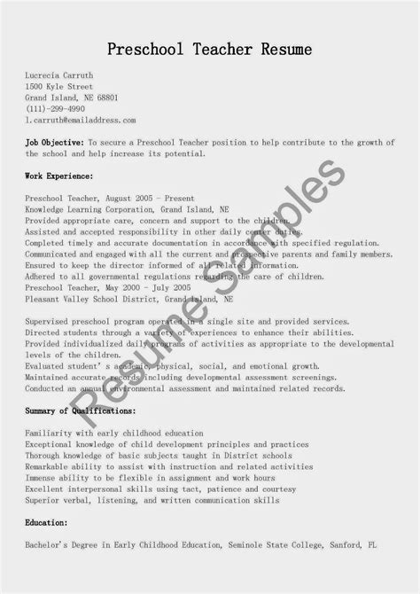 Create your teacher resume fast how to do that in a summary for a teacher resume? Resume Samples: Preschool Teacher Resume Sample