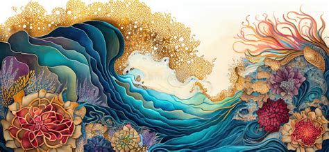 Abstract Fractal Ocean Wave And Florals Illustration Dynamic Liquid
