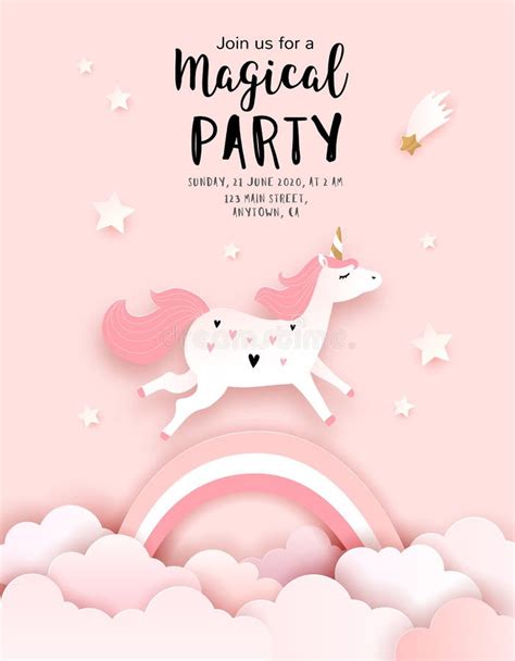 Unicorn Birthday And Magical Party Invitation Template Stock Vector