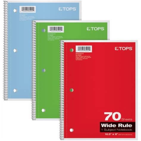 Tops Products Oxford Wide Rule 1 Subject Spiral Notebook 70 Sheets
