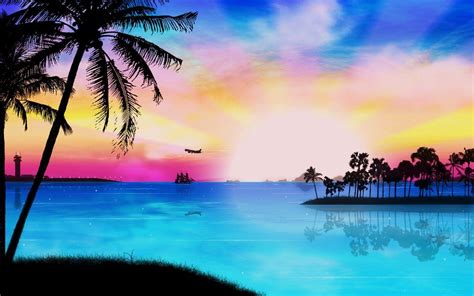 Tropical Beach Sunset Backgrounds