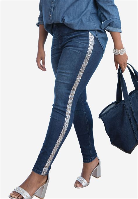 sequin stripe skinny jean by denim 24 7® plus size jeans roaman s