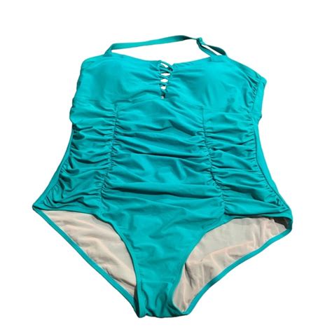 Torrid Swim Torrid Aqua Blue Womens One Piece Ruched Swim Suit Size