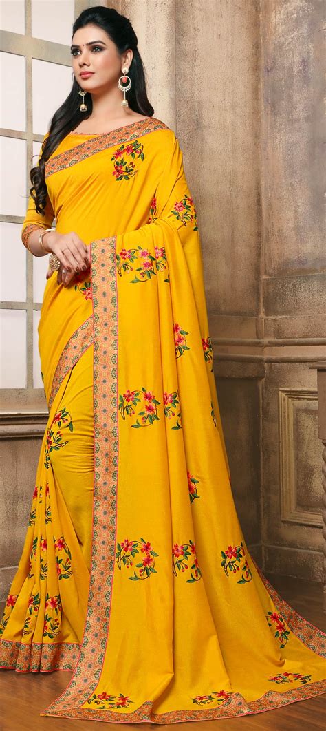 Party Wear Traditional Yellow Color Art Silk Silk Fabric Saree 1576583
