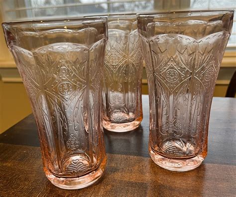 Vintage Pink Set Of 3 Drinking Glasses Flat Tumbler Recollection Clear By Indiana Glass Pink