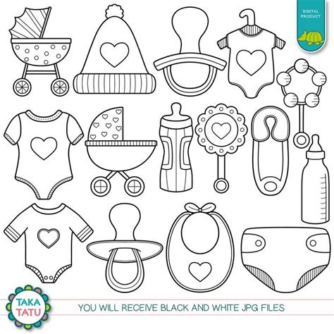 Baby Shower Digital Stamp Pack Black And White Clipart Baby Clipart
