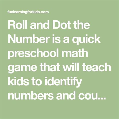 Roll And Dot The Number Math Activity Printable Preschool Math Games