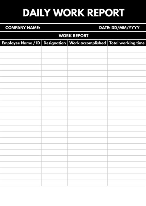 Daily Work Report Sheet Template Postermywall