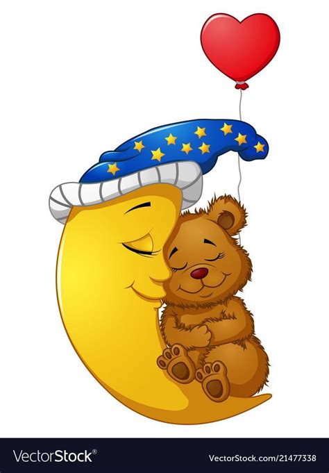 Illustration Of Cartoon Teddy Bear Sleep On The Moon Download A Free
