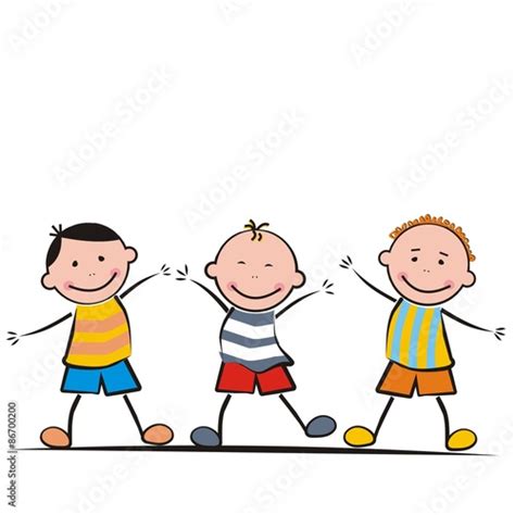Three Happy Kids Vector Illustration Stock Image And Royalty Free