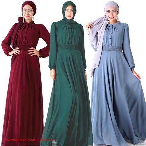 Wholesale Commodity Muslim Womens Long Sleeve Islamic Gown Maxi Dress