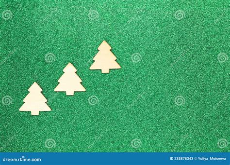 Three Fir Trees On A Shiny Green Background Stock Image Image Of