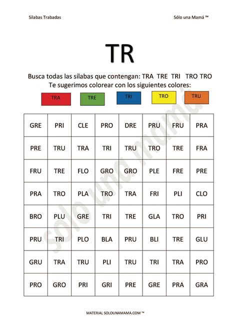 Ejercicios Con Sílabas Trabadas Tr Sólo Una Mamá
