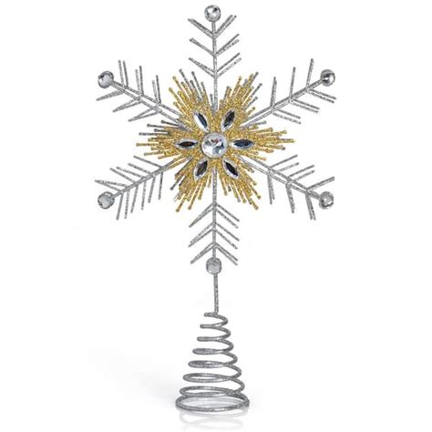 ornativity glitter snowflake tree topper silver and gold bare branches sparkling gem christmas