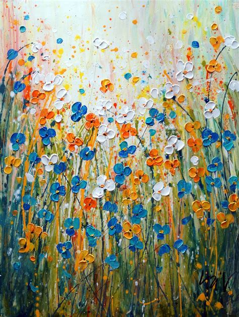 Morning Bliss Daisy Flowers Abstract Pollock Inspired Original Painting
