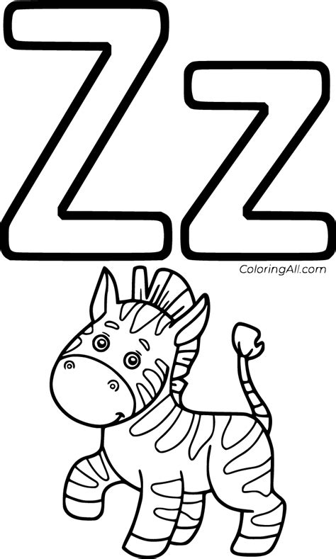 The Letter Z Is For Zebra Coloring Page With An Image Of A Zebra And
