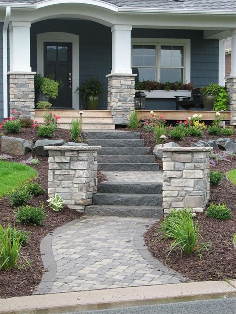 Front Door Curb Appeal This Paver Walkway Matches The Homes Exterior