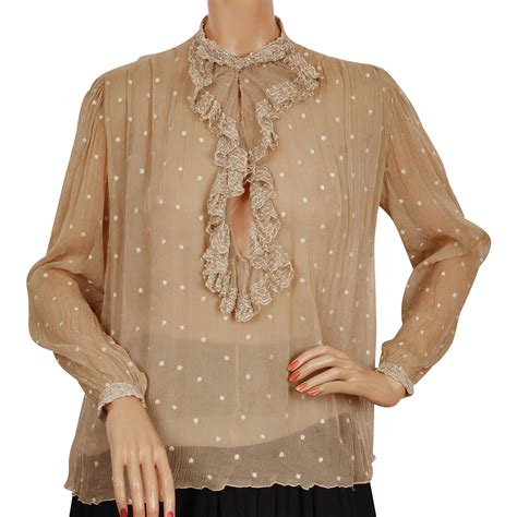Vintage 1940s Silk Chiffon Blouse w Embroidered Polka Dots & Lace ...