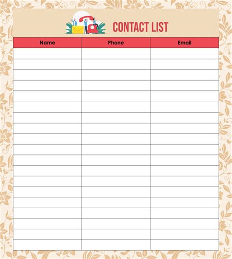 Printable Phone Number List Template Printable Templates