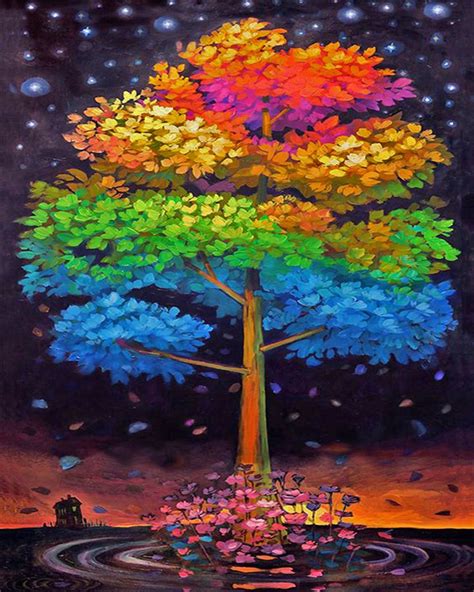 Colorful Tree In 2020 Tree Art Art Painting