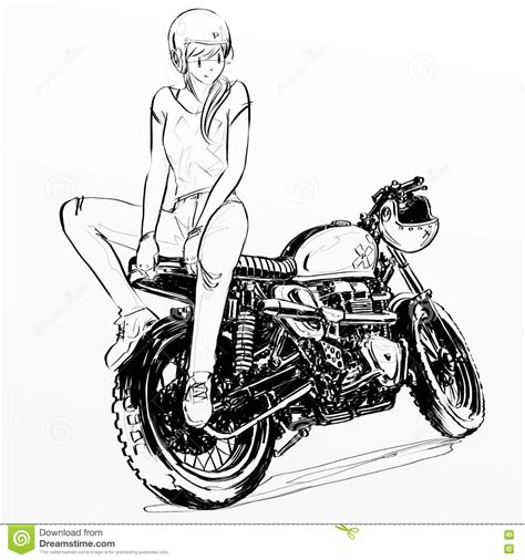 beautiful girl riding motorcycle stock illustration illustration of hipster classic 80743470