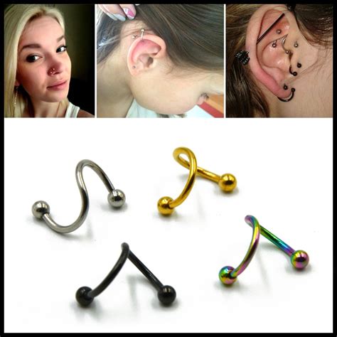 Fashion 4pcs Anodized S Twist Spiral Lip Piercing Ring Nose Ring Ear Cartilage Tragus Helix