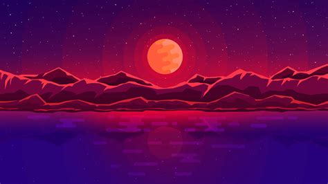 Download 1920x1080 Wallpaper Moon Rays Red Space Sky Abstract