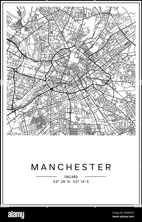 Black And White Printable Manchester City Map Poster Design Vector
