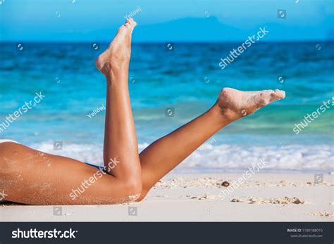 Tanned Woman Bikini Laying Beach View Stock Photo 1180188010 Shutterstock