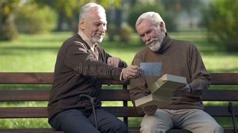 Two Elderly Men Talk Park Bench Stock Photos Free And Royalty Free