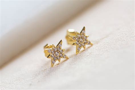 North Star Earrings Celestial Earrings Gold Star Earring Etsy