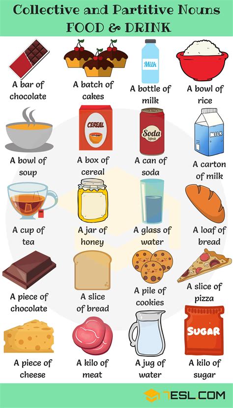Collective nouns are nouns which refer to groups of people or things. Useful Collective Nouns For Food and Drinks • 7ESL ...