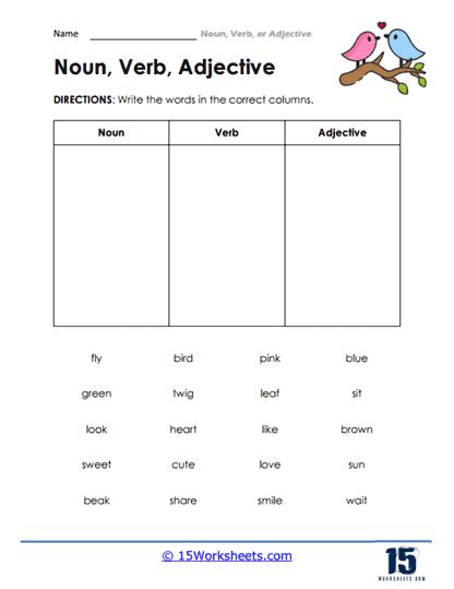 Noun Verb Or Adjective Worksheets Worksheets
