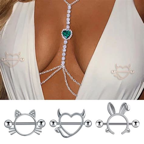 1pc Stainless Steel Nipple Piercing Bar Crystal Women Breast Piercing Heart Sexy Nipple Rings