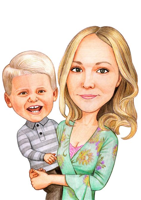 Mother With Baby Caricature Portrait From Photos