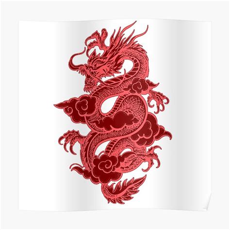 Red Chinese Dragon Poster For Sale By Wearwolfdesigns Redbubble