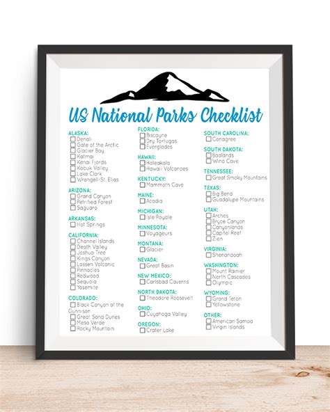 Printable National Park Checklist