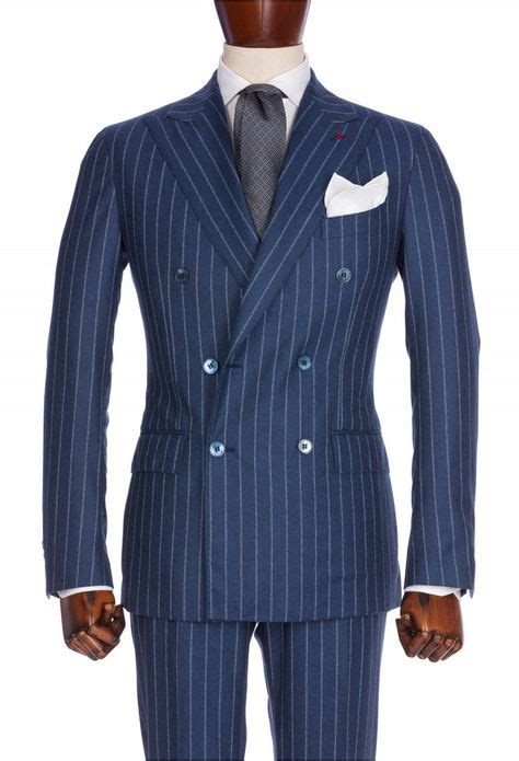 Blue Pinstripe Double Breasted Suit Wool Mens Tailored Suits Mens