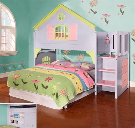 Girls Twin Doll House Loft Or Bunk Bed With Stairs Drawers And Magazine