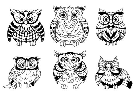 Cartoon Colorless Great Horned Owls Birds 11676806 Vector Art At Vecteezy