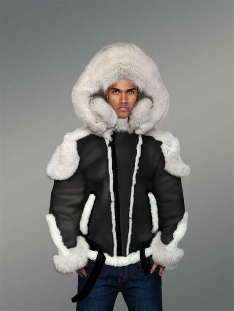Sheepskin Black Shearling Jacket With Fox Fur