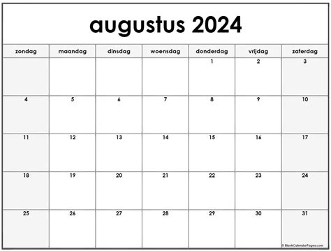 Augustus 2024 Kalender Nederlandse Kalender Augustus