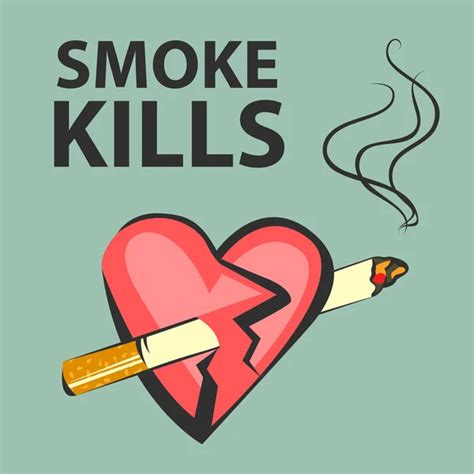 Smoke Kills Poster Smoking Harm Concept Cigarette Pierces Heart Vector Illustration — Stock